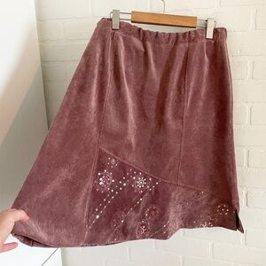 Vintage Y2K A-line Skirt Fairy Micro Corduroy Embroidered Sequin Asymmetrical 16